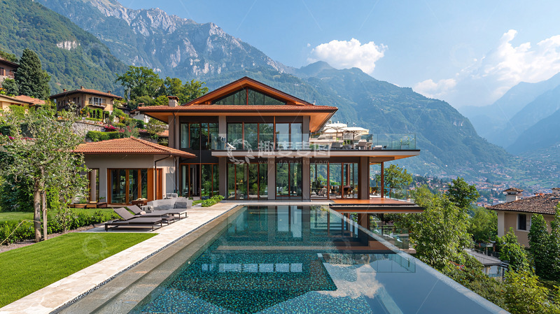 高清大图下载【趣麦麦图】山景别墅泳池豪宅