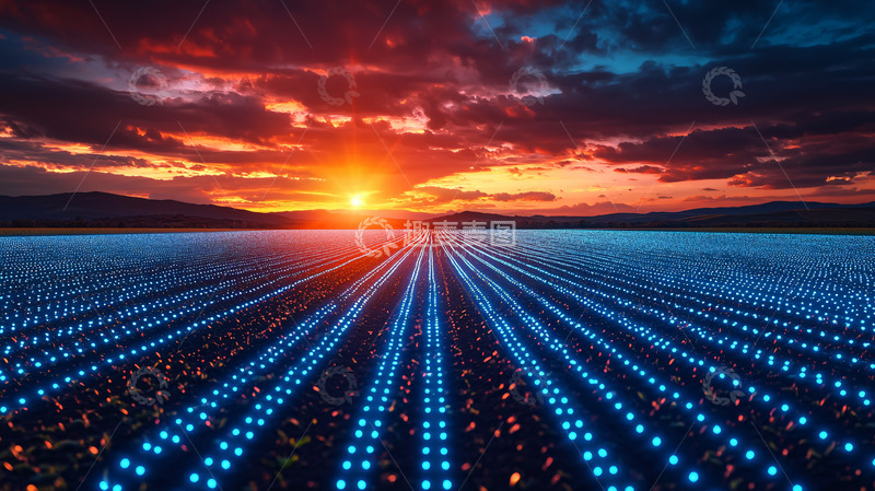 高清大图下载【趣麦麦图】日落余晖下的蓝色田野