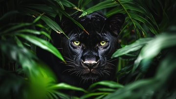 黑豹藏身绿叶丛中