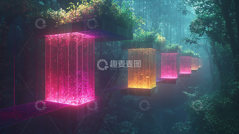 高清大图下载【趣麦麦图】梦幻森林光柱