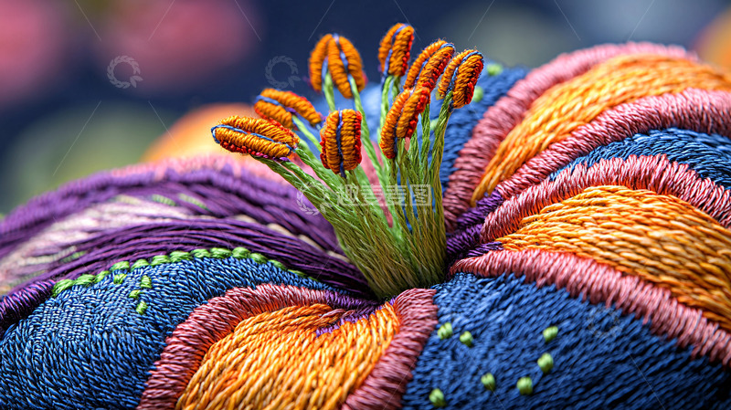 高清大图下载【趣麦麦图】彩色线绣花卉特写