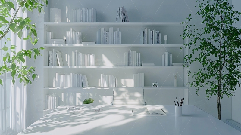 高清大图下载【趣麦麦图】极简主义白色书房