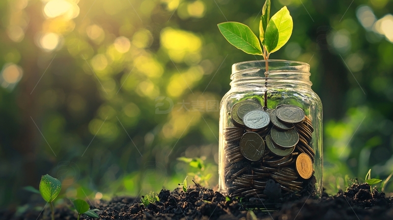 高清大图下载【趣麦麦图】玻璃罐里种着小树苗