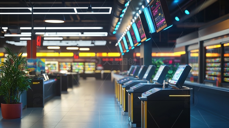 高清大图下载【趣麦麦图】超市的自助收银区设计