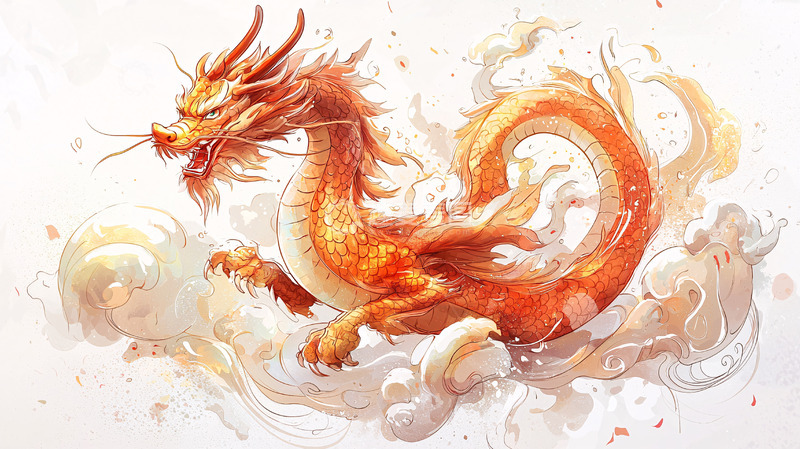 高清大图下载【趣麦麦图】腾云驾雾的金色龙