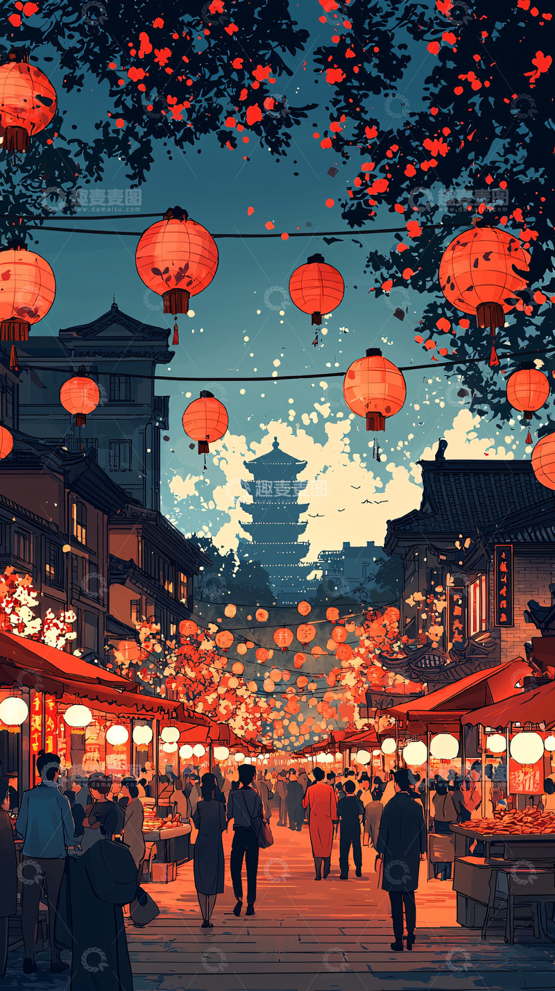 高清大图下载【趣麦麦图】古风夜景街道