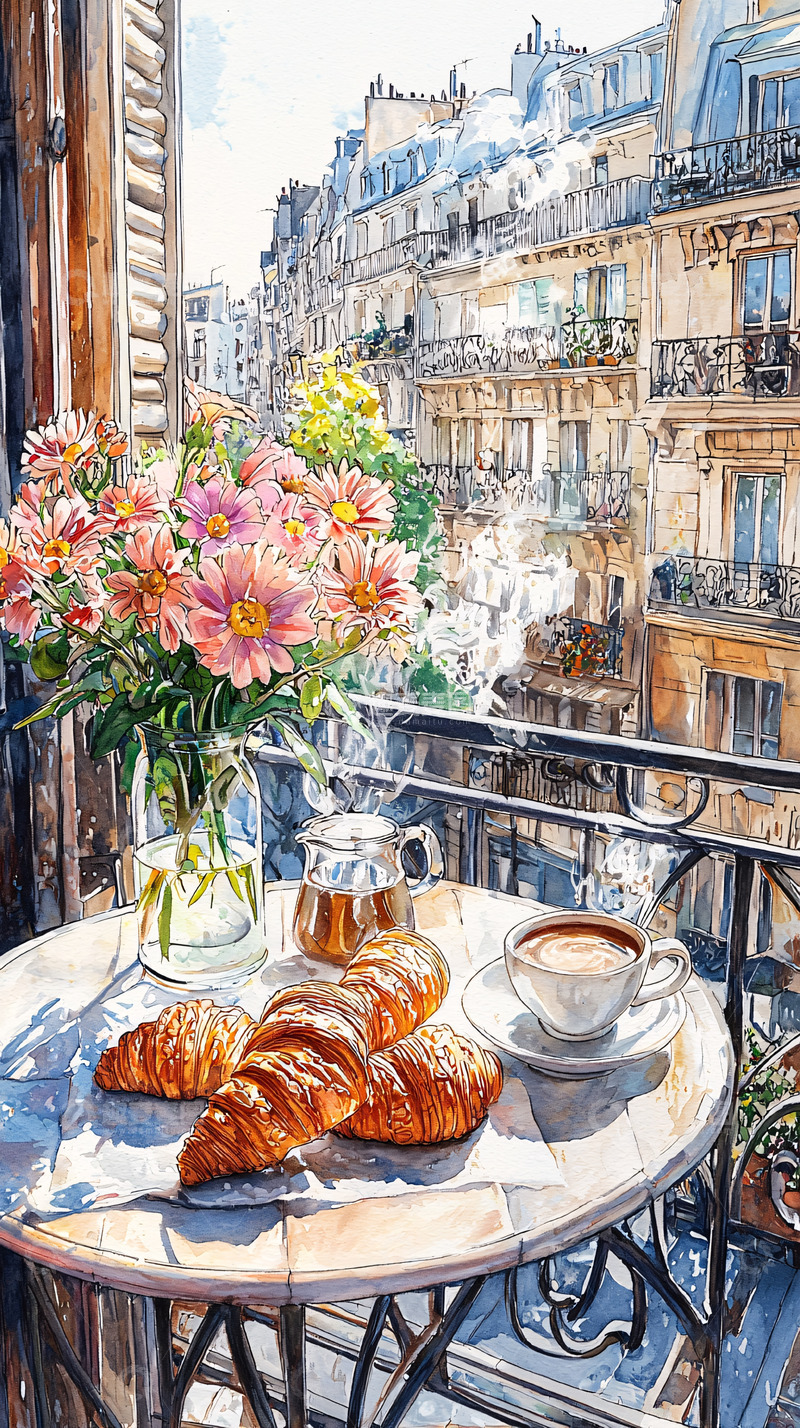 高清大图下载【趣麦麦图】巴黎阳台清晨咖啡
