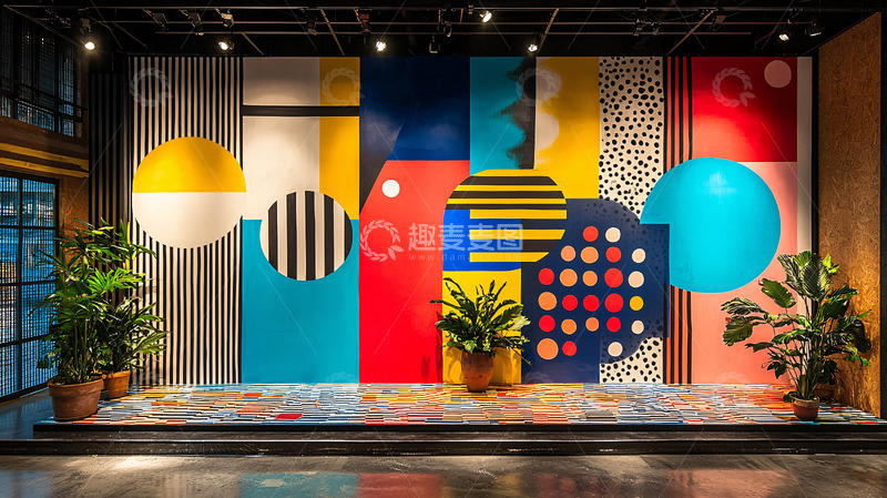 高清大图下载【趣麦麦图】抽象几何图案墙绘