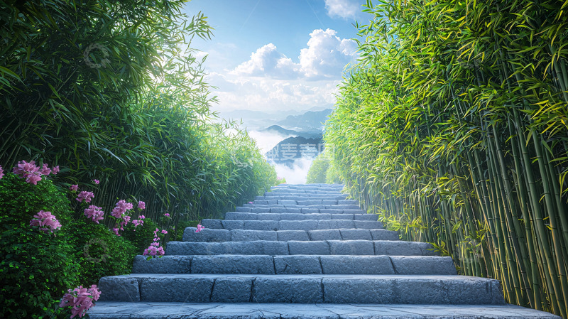 高清大图下载【趣麦麦图】通往云端的石阶小路