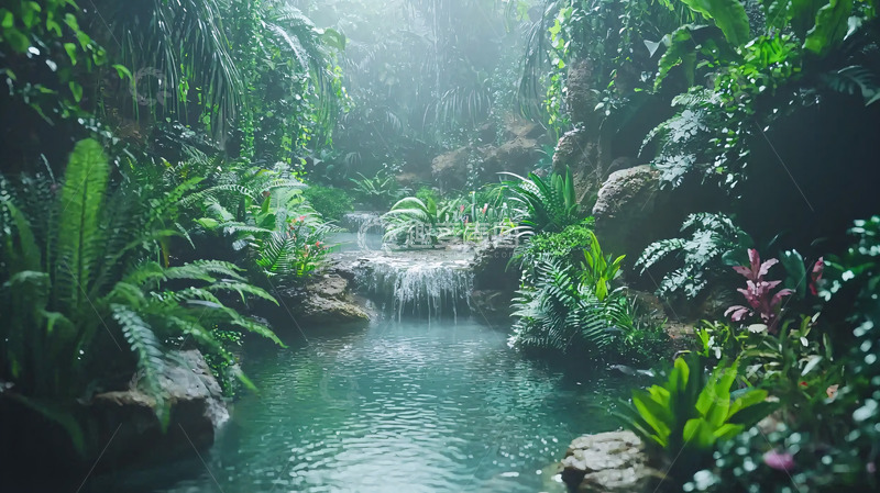 高清大图下载【趣麦麦图】雨林溪流