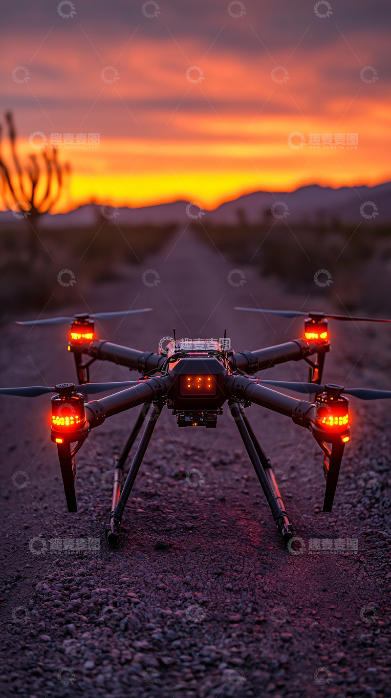 高清大图下载【趣麦麦图】无人机日落沙漠公路