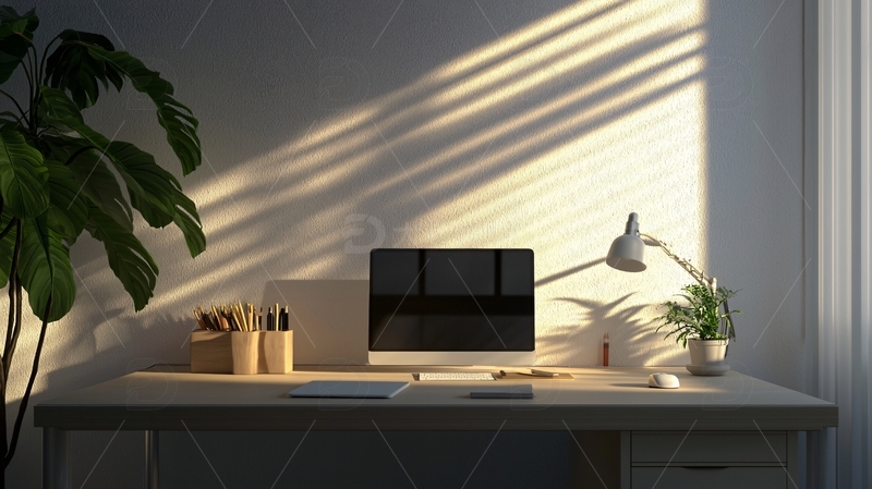 高清大图下载【趣麦麦图】阳光洒进的简约办公桌