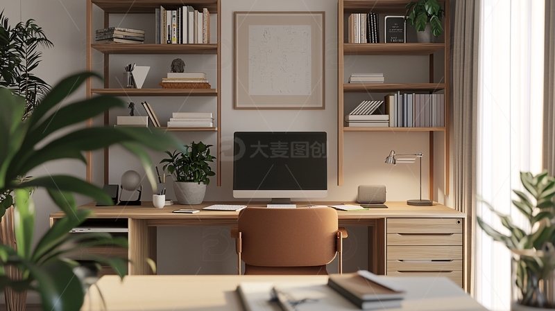 高清大图下载【趣麦麦图】简约现代化木质书房