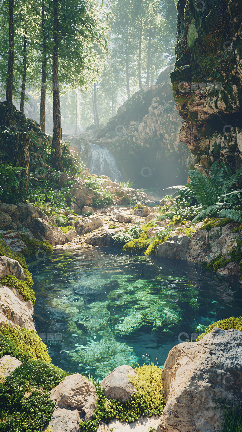 高清大图下载【趣麦麦图】森林溪流清澈碧潭