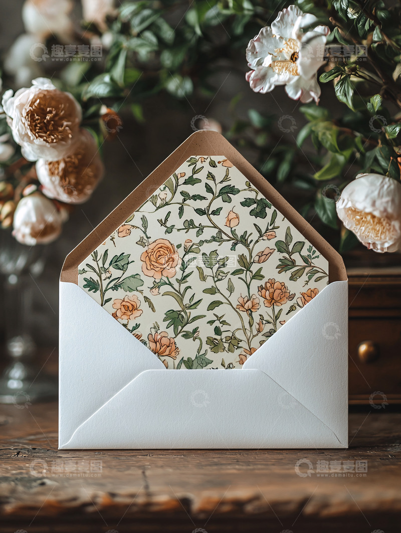 高清大图下载【趣麦麦图】复古花卉信封