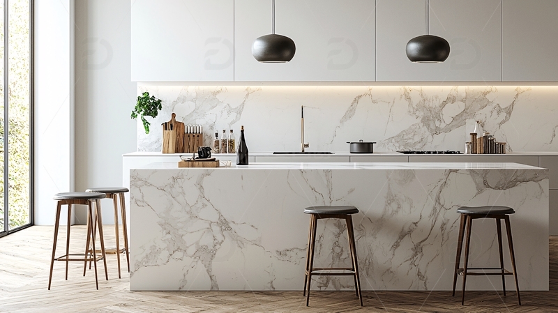 高清大图下载【趣麦麦图】极简风格大理石厨房