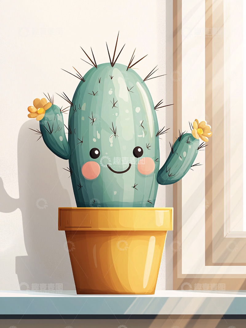 高清大图下载【趣麦麦图】可爱仙人掌盆栽