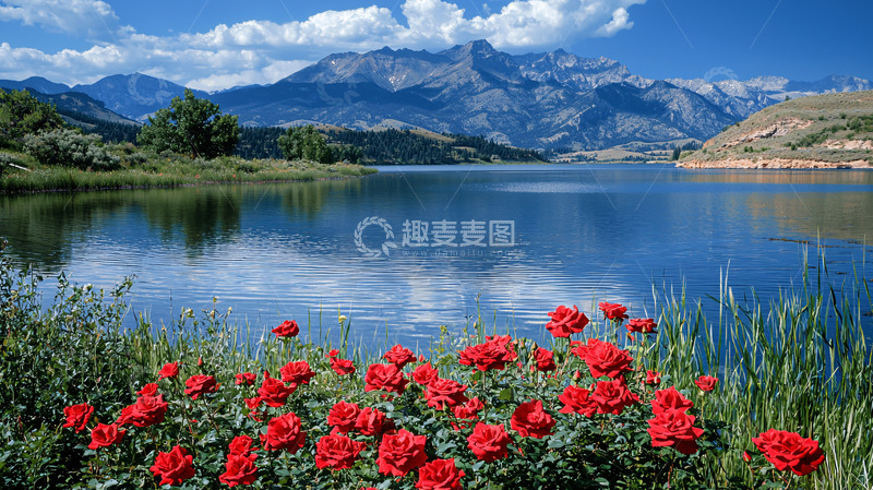 高清大图下载【趣麦麦图】蓝天白云下的湖光山色