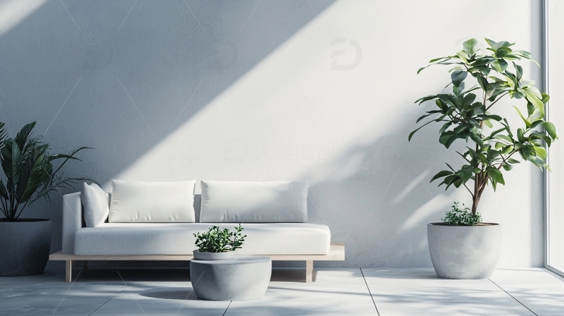 高清大图下载【趣麦麦图】极简风格白色沙发客厅