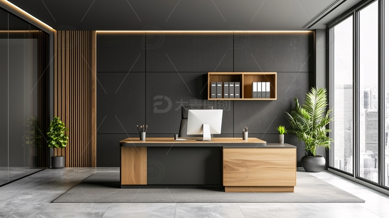 高清大图下载【趣麦麦图】现代简约灰黑色办公桌