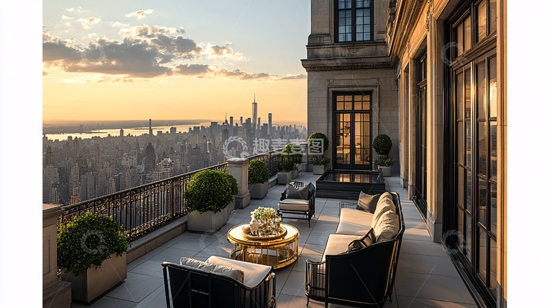 高清大图下载【趣麦麦图】纽约顶层公寓日落景色