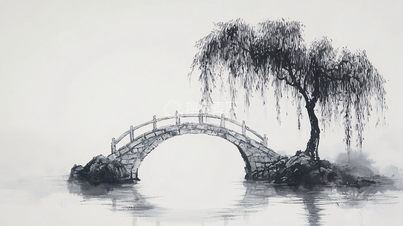高清大图下载【趣麦麦图】水墨画桥2
