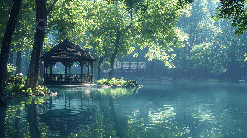 高清大图下载【趣麦麦图】湖边凉亭