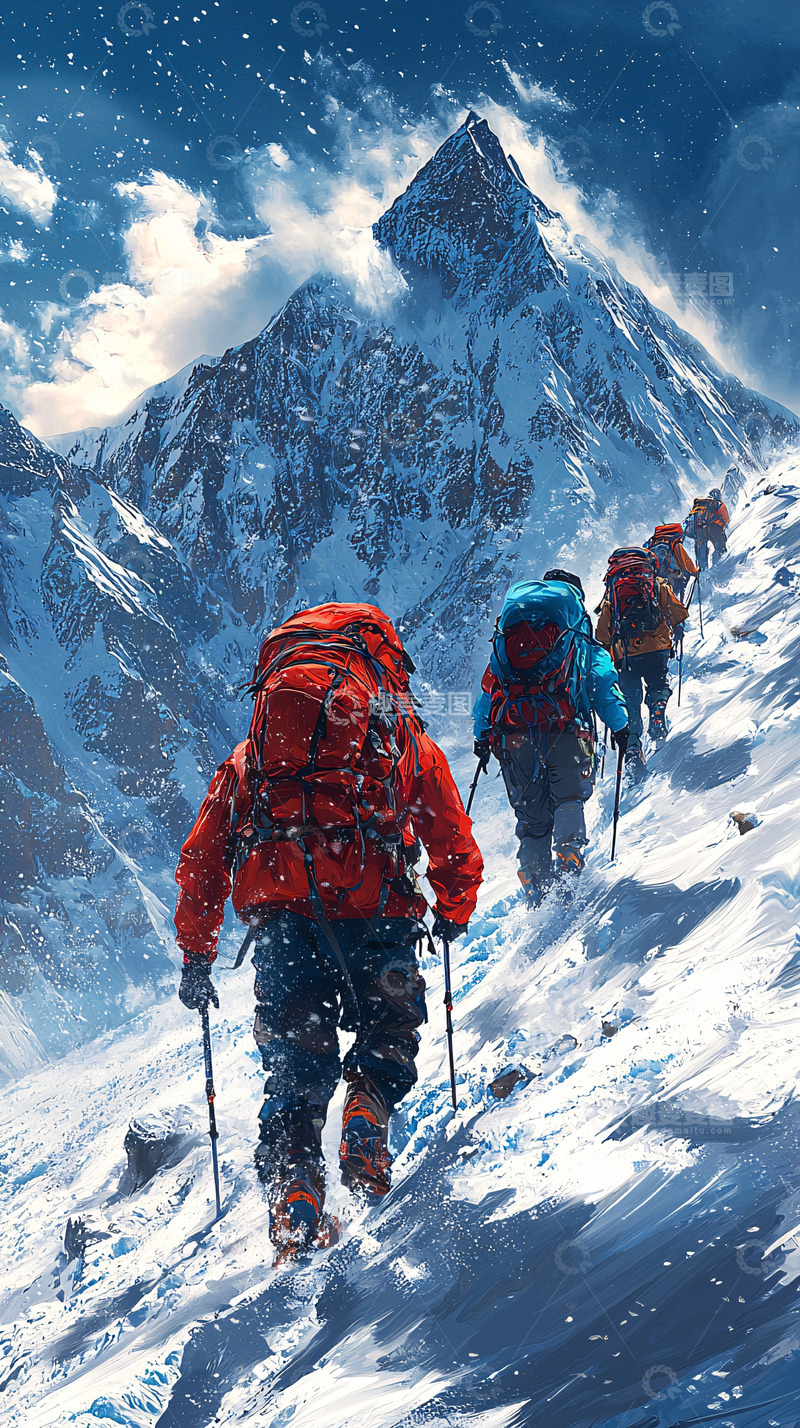 高清大图下载【趣麦麦图】雪山攀登团队