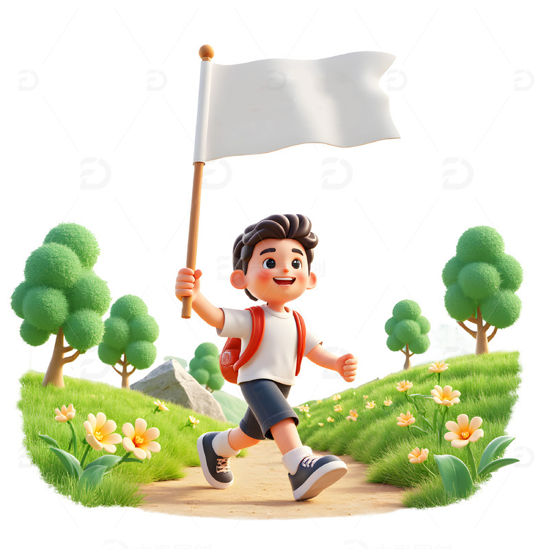 3D卡通男孩户外郊游度假素材