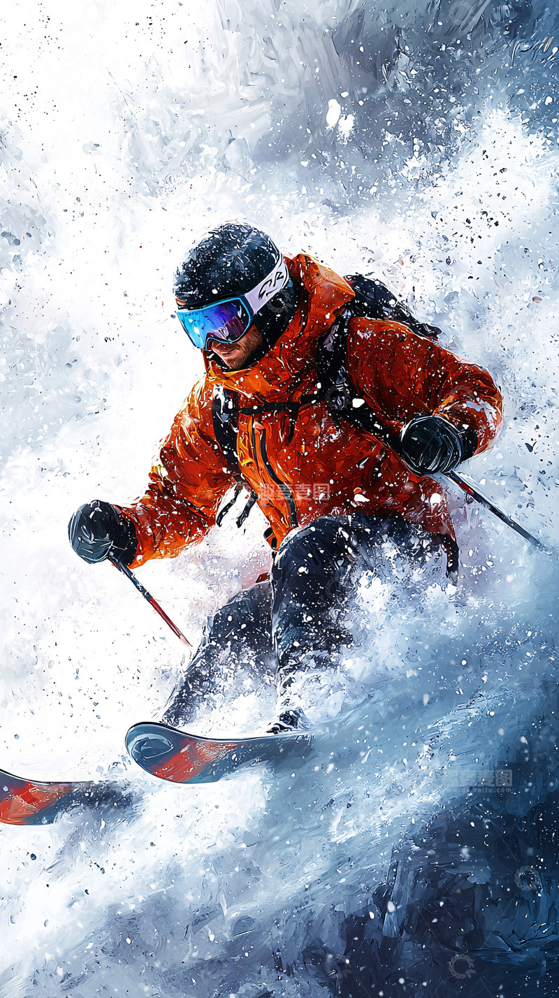高清大图下载【趣麦麦图】滑雪者雪地飞驰