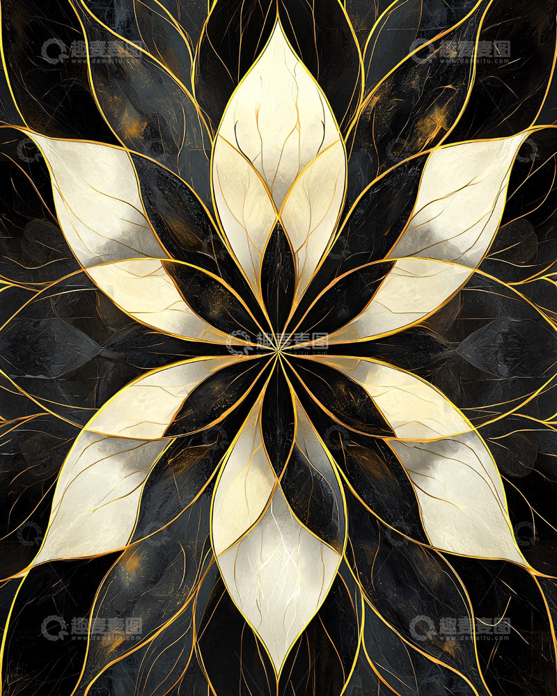 高清大图下载【趣麦麦图】黑白金色花朵