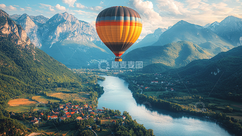 高清大图下载【趣麦麦图】热气球高山峡谷景色