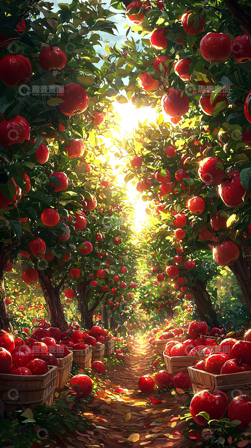 高清大图下载【趣麦麦图】阳光下丰收的苹果园
