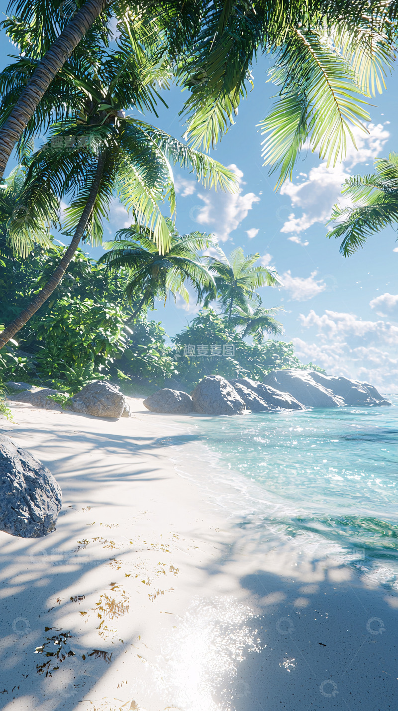 高清大图下载【趣麦麦图】热带海滩椰林风光
