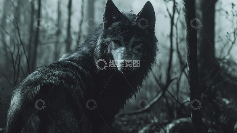 高清大图下载【趣麦麦图】森林中一只孤独的狼