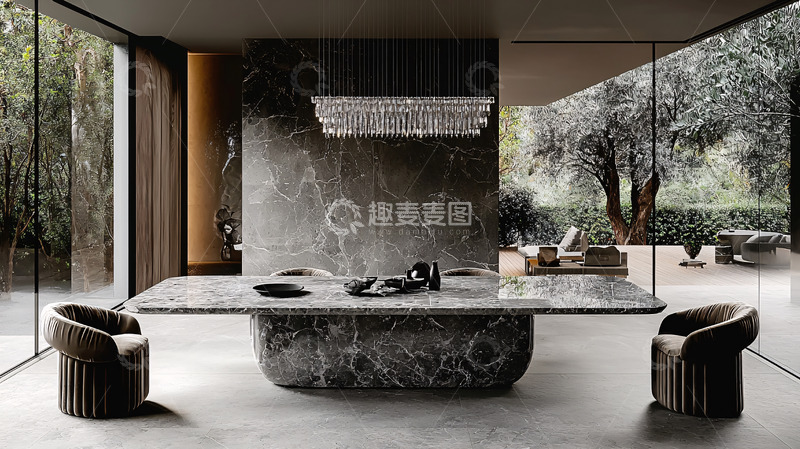 高清大图下载【趣麦麦图】现代极简石材餐桌
