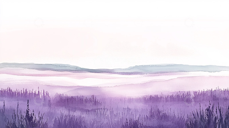 高清大图下载【趣麦麦图】紫色雾霭山峦水彩画