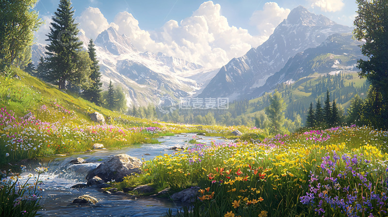 高清大图下载【趣麦麦图】高山流水花海