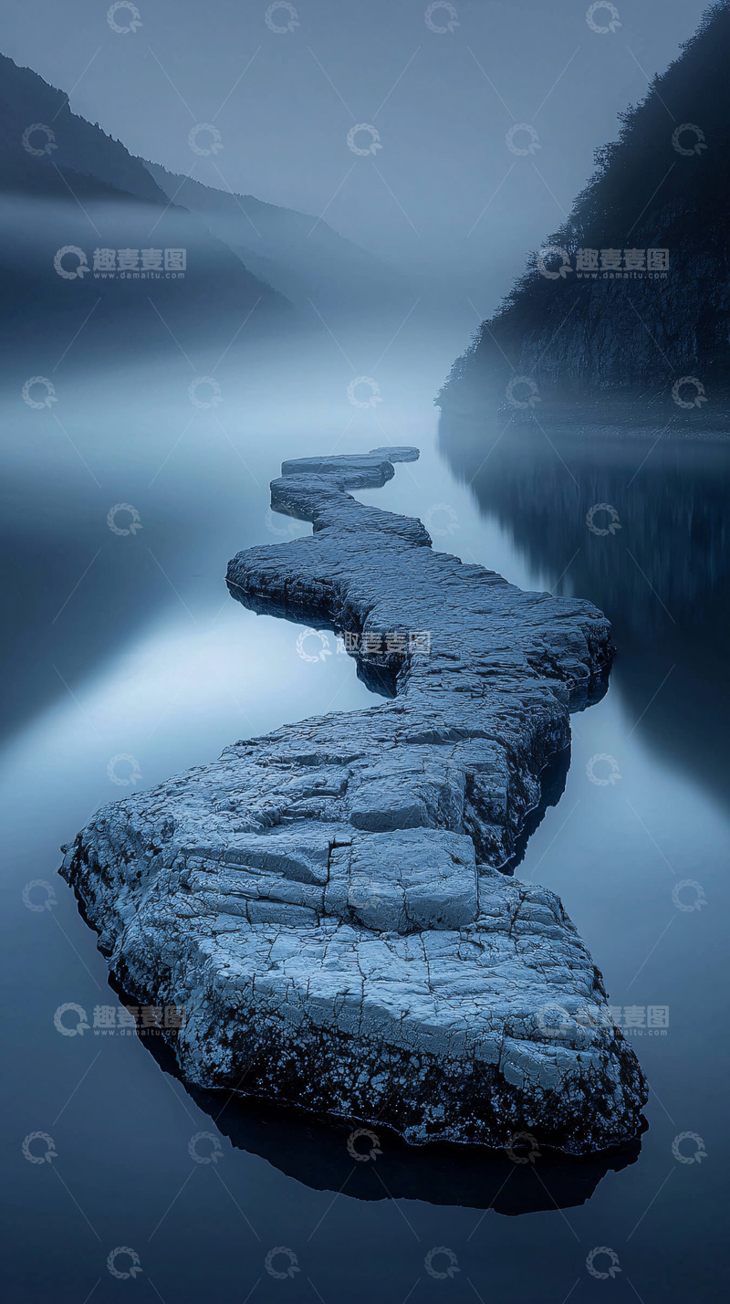 高清大图下载【趣麦麦图】湖面岩石小路通向远方