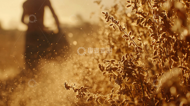高清大图下载【趣麦麦图】夕阳下麦田里的剪影