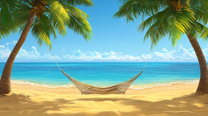 高清大图下载【趣麦麦图】热带海滩吊床休闲放松