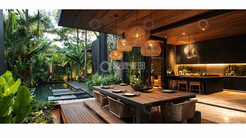 高清大图下载【趣麦麦图】热带花园别墅户外餐厅