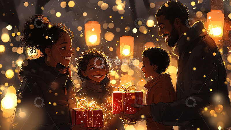 高清大图下载【趣麦麦图】温暖的家庭圣诞节