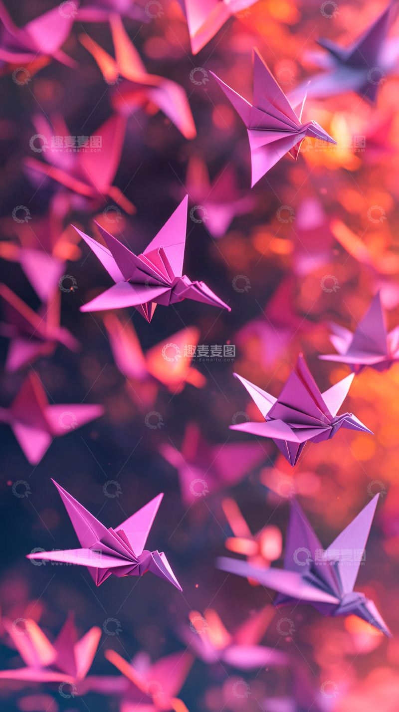 高清大图下载【趣麦麦图】粉色系纸鹤群