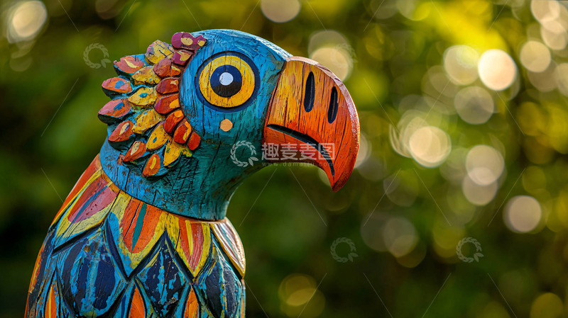 高清大图下载【趣麦麦图】彩色木雕鹦鹉