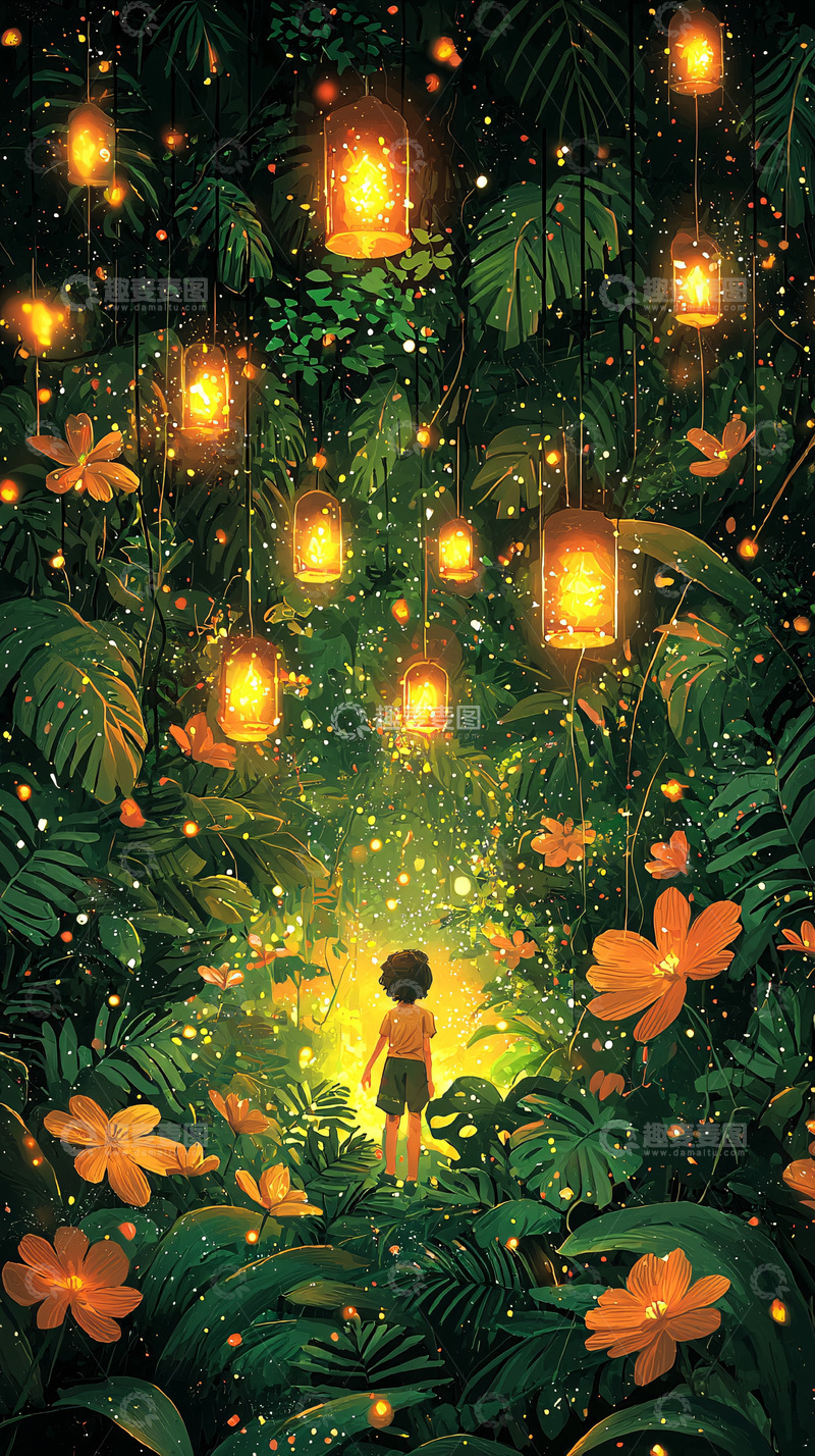 高清大图下载【趣麦麦图】奇幻森林中的灯光小径