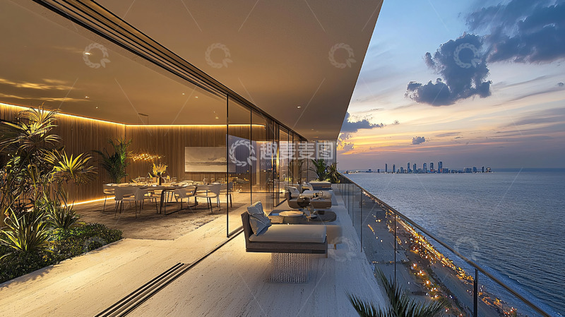 高清大图下载【趣麦麦图】海景豪宅夜景