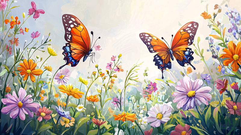 高清大图下载【趣麦麦图】彩色蝴蝶花田