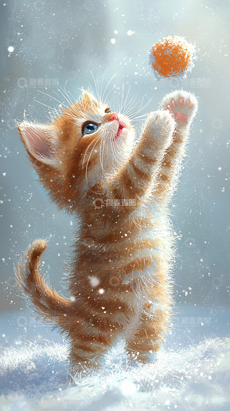 高清大图下载【趣麦麦图】可爱小猫玩雪