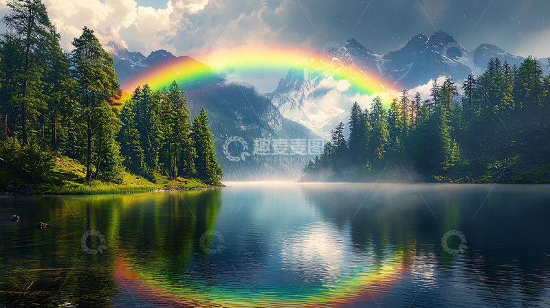 高清大图下载【趣麦麦图】彩虹山峦湖泊